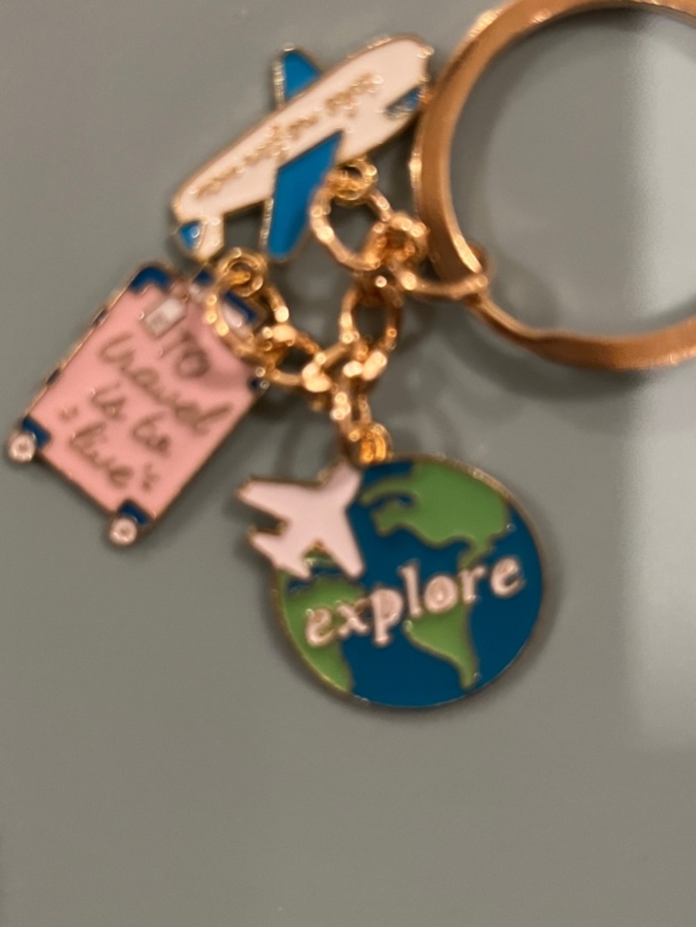 Travel Charm Keychain with Globe, Plane, Hot Air Balloon, and Pink Suitcase - Picture 3 of 5